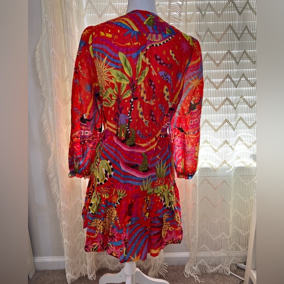 Farm Rio Printed Dress Red Size Small Short Beaded Cotton - Picture 8 of 10